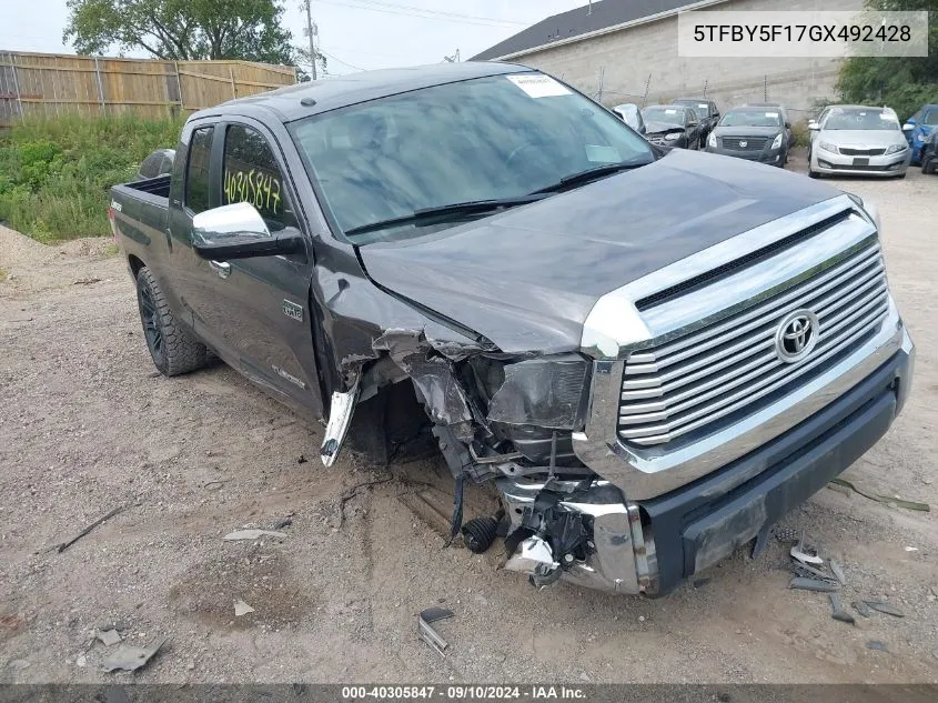 2016 Toyota Tundra Double Cab Limited VIN: 5TFBY5F17GX492428 Lot: 40305847