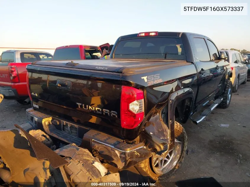 2016 Toyota Tundra Sr5 5.7L V8 VIN: 5TFDW5F16GX573337 Lot: 40317509