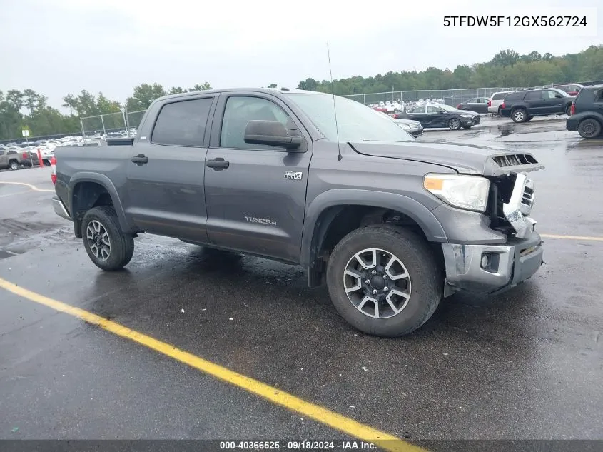 2016 Toyota Tundra Crewmax Sr5/Trd Pro VIN: 5TFDW5F12GX562724 Lot: 40366525