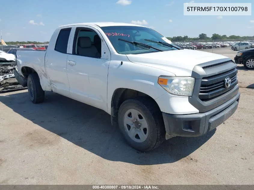 2016 Toyota Tundra Sr 4.6L V8 VIN: 5TFRM5F17GX100798 Lot: 40380807