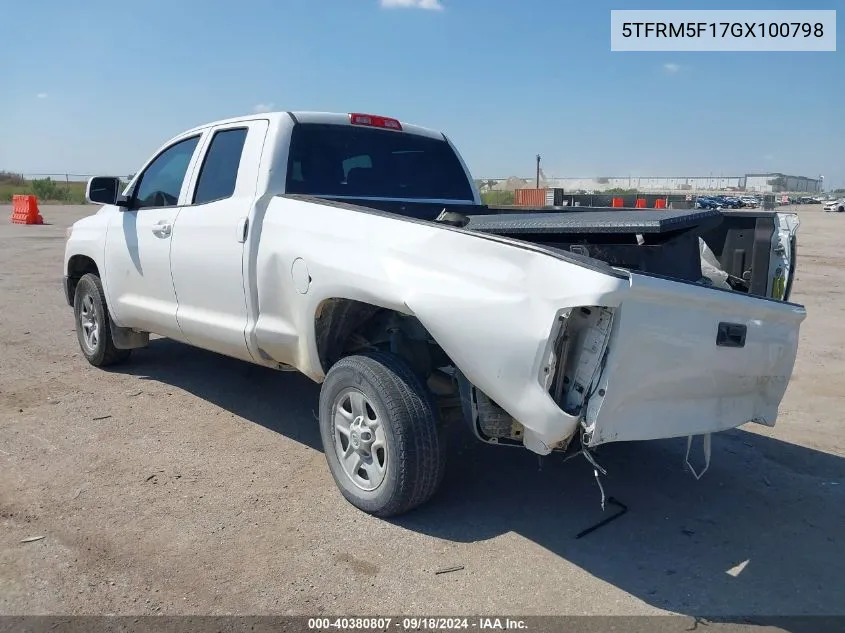 2016 Toyota Tundra Sr 4.6L V8 VIN: 5TFRM5F17GX100798 Lot: 40380807