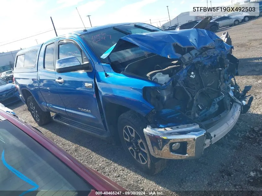 2016 Toyota Tundra Limited 5.7L V8 VIN: 5TFBW5F19GX492503 Lot: 40465247