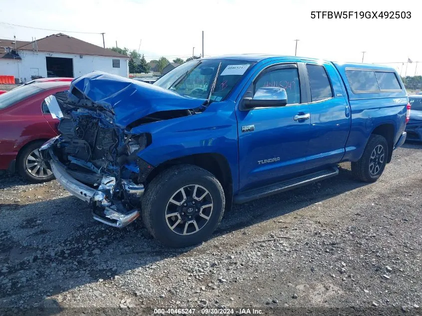 2016 Toyota Tundra Limited 5.7L V8 VIN: 5TFBW5F19GX492503 Lot: 40465247