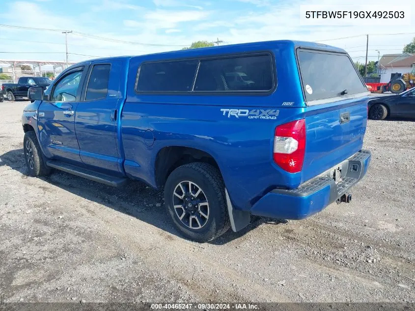 2016 Toyota Tundra Limited 5.7L V8 VIN: 5TFBW5F19GX492503 Lot: 40465247