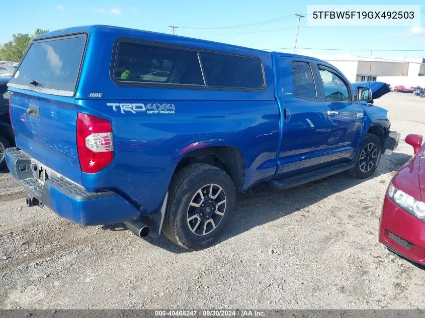 2016 Toyota Tundra Limited 5.7L V8 VIN: 5TFBW5F19GX492503 Lot: 40465247