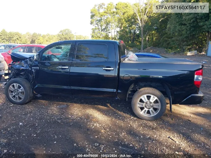 2016 Toyota Tundra Platinum 5.7L V8 VIN: 5TFAY5F16GX564117 Lot: 40478008