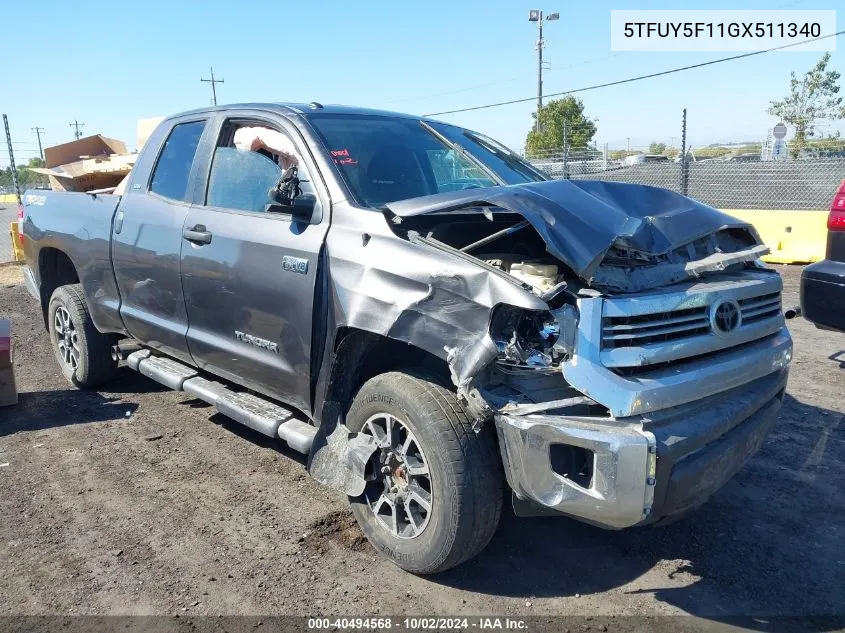 2016 Toyota Tundra Sr5 5.7L V8 VIN: 5TFUY5F11GX511340 Lot: 40494568