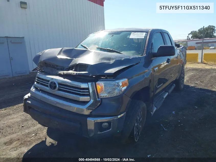 2016 Toyota Tundra Sr5 5.7L V8 VIN: 5TFUY5F11GX511340 Lot: 40494568