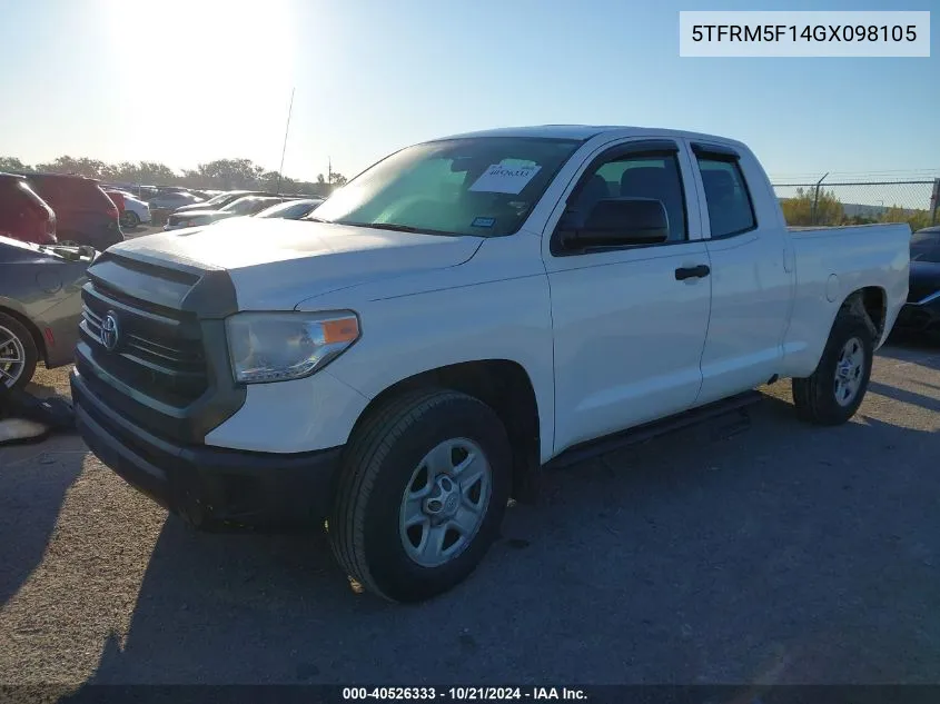 2016 Toyota Tundra Double Cab Sr/Double Cab VIN: 5TFRM5F14GX098105 Lot: 40526333