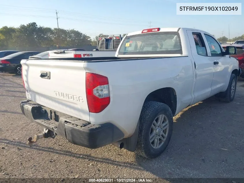 2016 Toyota Tundra Double Cab Sr/Double Cab Sr5 VIN: 5TFRM5F19GX102049 Lot: 40629031