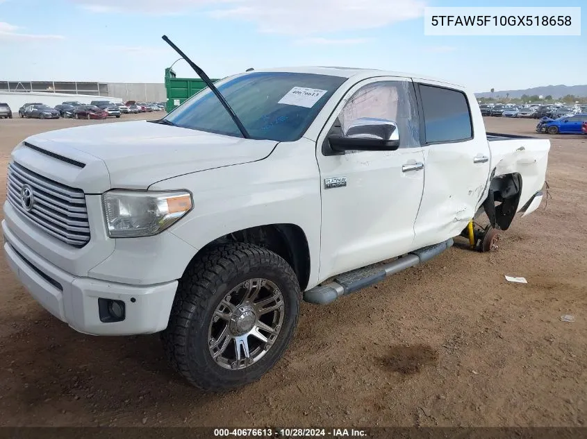 2016 Toyota Tundra Platinum 5.7L V8 VIN: 5TFAW5F10GX518658 Lot: 40676613