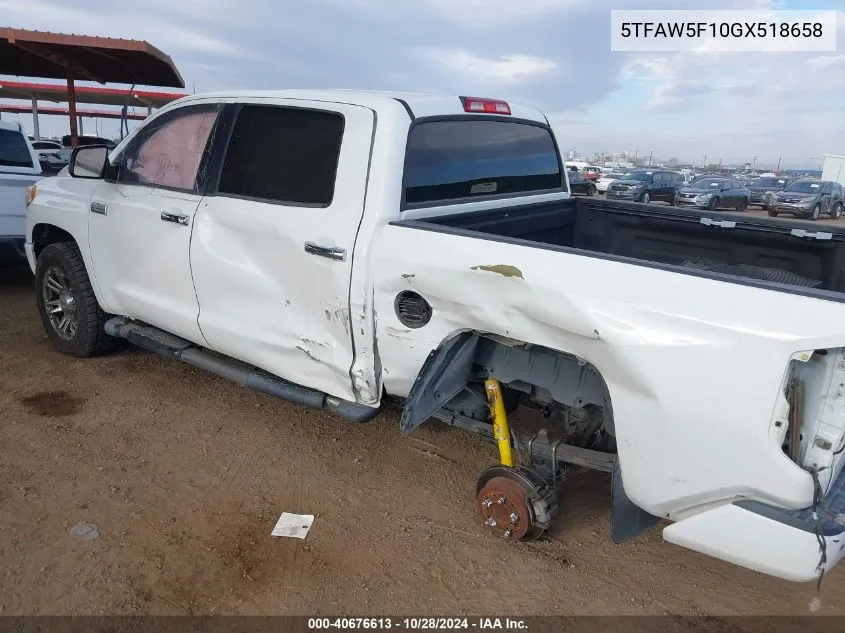 2016 Toyota Tundra Platinum 5.7L V8 VIN: 5TFAW5F10GX518658 Lot: 40676613