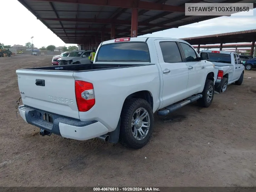 2016 Toyota Tundra Platinum 5.7L V8 VIN: 5TFAW5F10GX518658 Lot: 40676613