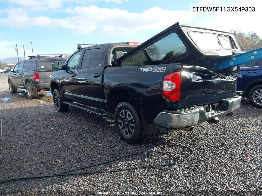 2016 Toyota Tundra Sr5 5.7L V8 VIN: 5TFDW5F11GX549303 Lot: 40735103