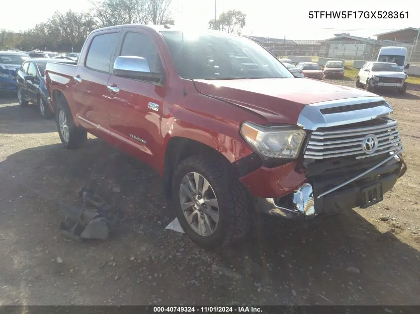 2016 Toyota Tundra Limited 5.7L V8 VIN: 5TFHW5F17GX528361 Lot: 40749324