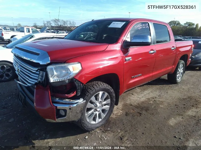 2016 Toyota Tundra Limited 5.7L V8 VIN: 5TFHW5F17GX528361 Lot: 40749324