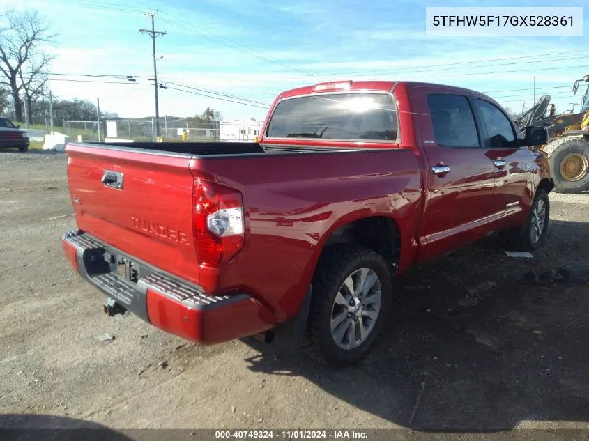 2016 Toyota Tundra Limited 5.7L V8 VIN: 5TFHW5F17GX528361 Lot: 40749324