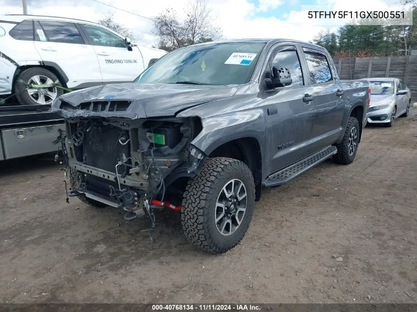 2016 Toyota Tundra Limited 5.7L V8 VIN: 5TFHY5F11GX500551 Lot: 40768134