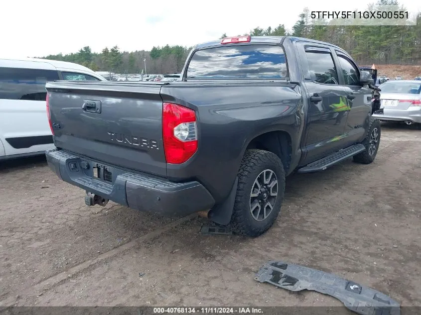 2016 Toyota Tundra Limited 5.7L V8 VIN: 5TFHY5F11GX500551 Lot: 40768134