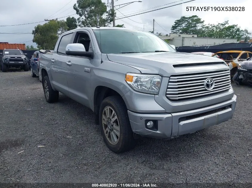 2016 Toyota Tundra Platinum 5.7L V8 VIN: 5TFAY5F19GX538028 Lot: 40802920