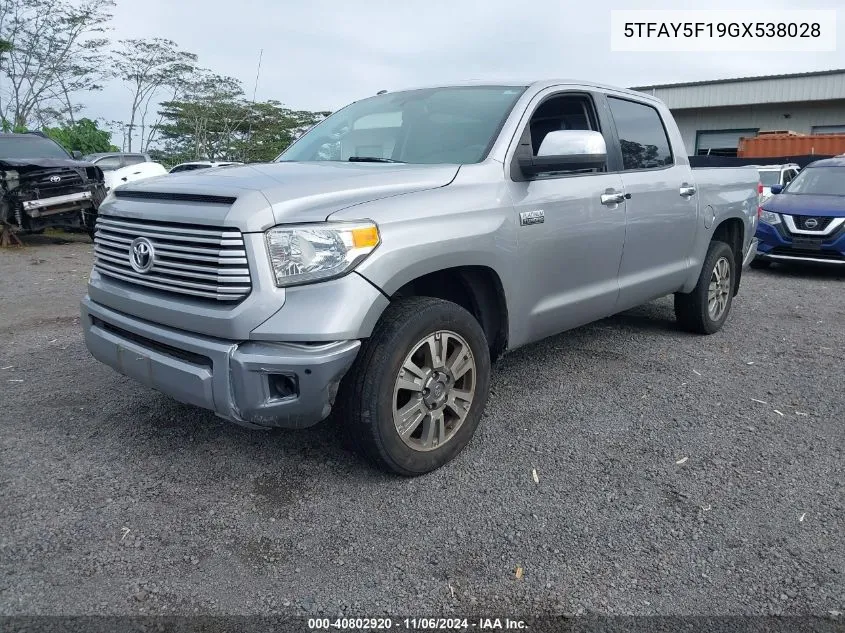 2016 Toyota Tundra Platinum 5.7L V8 VIN: 5TFAY5F19GX538028 Lot: 40802920