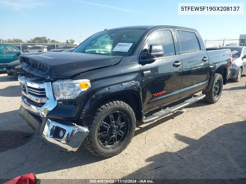 2016 Toyota Tundra Sr5 5.7L V8 VIN: 5TFEW5F19GX208137 Lot: 40819422