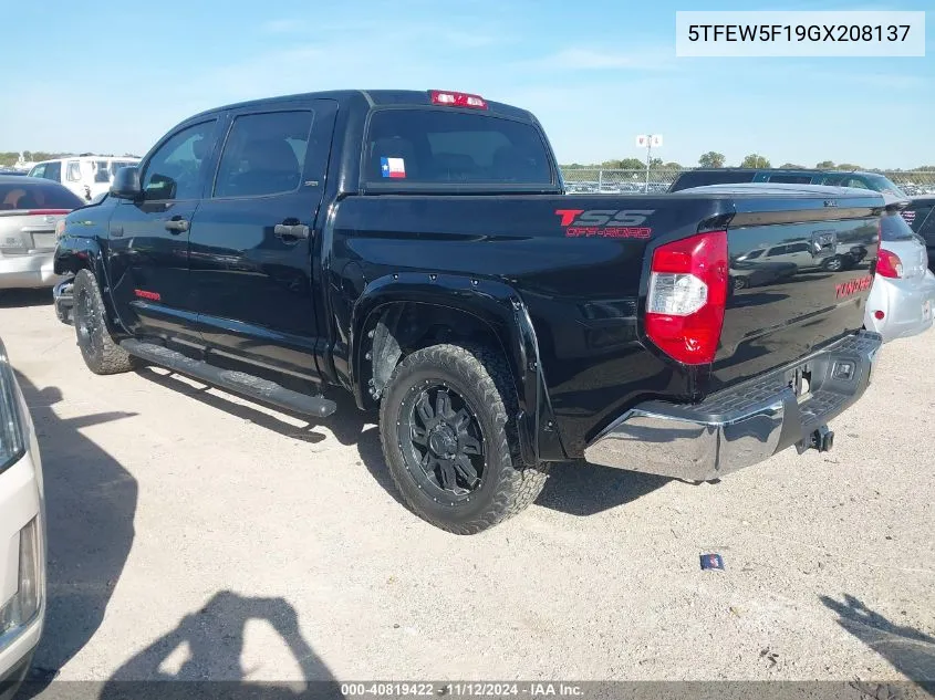 2016 Toyota Tundra Sr5 5.7L V8 VIN: 5TFEW5F19GX208137 Lot: 40819422