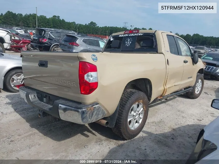 2017 Toyota Tundra Sr5 4.6L V8 VIN: 5TFRM5F12HX120944 Lot: 39991919