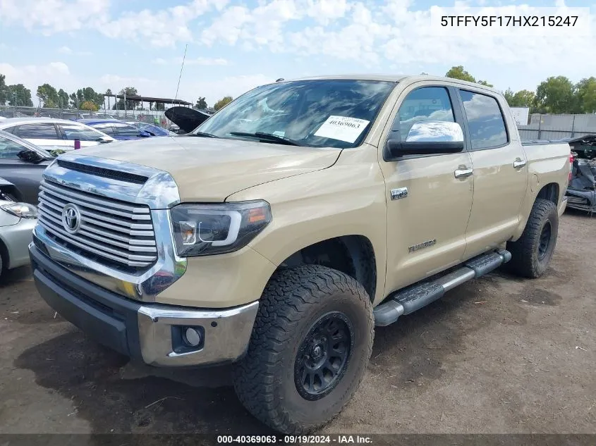 2017 Toyota Tundra Limited 5.7L V8 VIN: 5TFFY5F17HX215247 Lot: 40369063