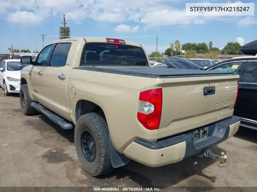 2017 Toyota Tundra Limited 5.7L V8 VIN: 5TFFY5F17HX215247 Lot: 40369063