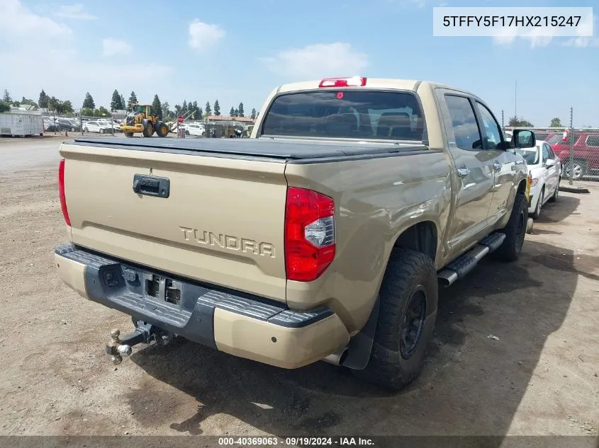 2017 Toyota Tundra Limited 5.7L V8 VIN: 5TFFY5F17HX215247 Lot: 40369063