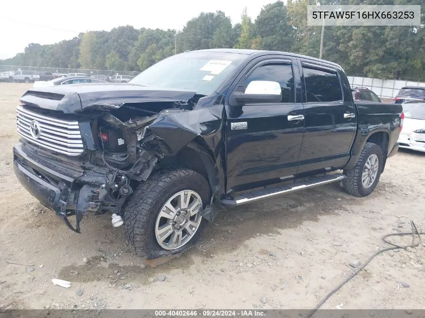 2017 Toyota Tundra Platinum 5.7L V8 VIN: 5TFAW5F16HX663253 Lot: 40402646