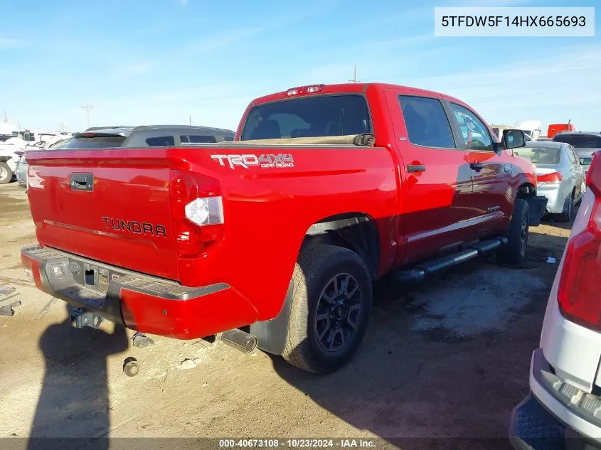 2017 Toyota Tundra Sr5 5.7L V8 VIN: 5TFDW5F14HX665693 Lot: 40673108