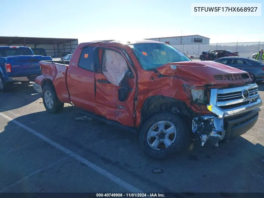 2017 Toyota Tundra Sr5 5.7L V8 VIN: 5TFUW5F17HX668927 Lot: 40749908