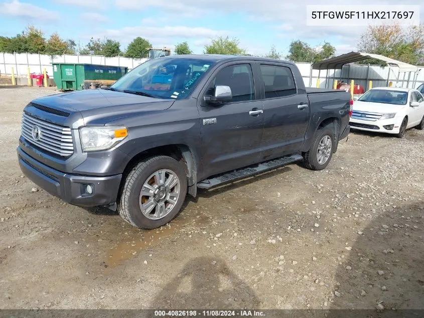 2017 Toyota Tundra Platinum 5.7L V8 VIN: 5TFGW5F11HX217697 Lot: 40826198