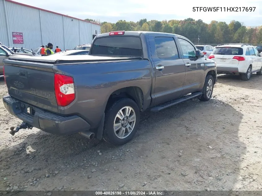 2017 Toyota Tundra Platinum 5.7L V8 VIN: 5TFGW5F11HX217697 Lot: 40826198