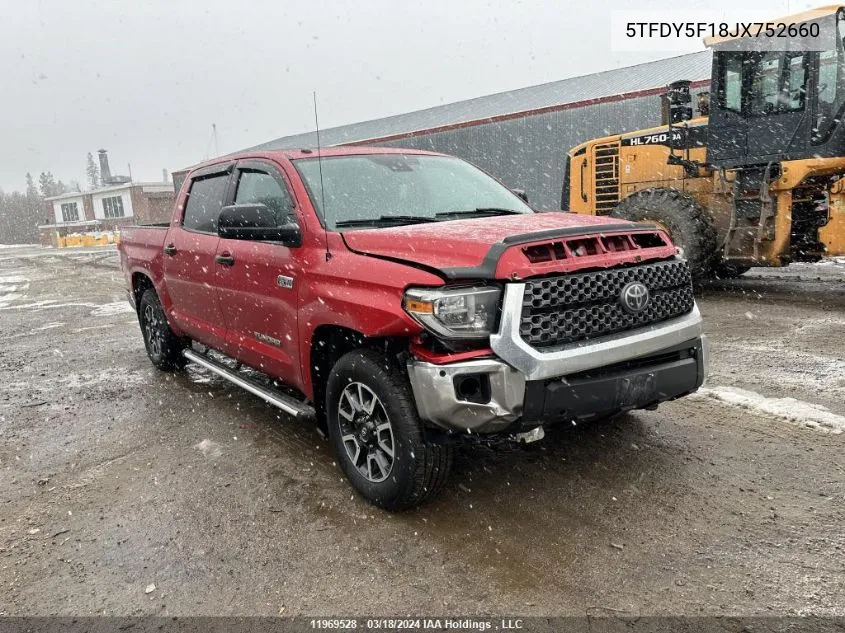 2018 Toyota Tundra Crewmax Sr5 VIN: 5TFDY5F18JX752660 Lot: 11969528