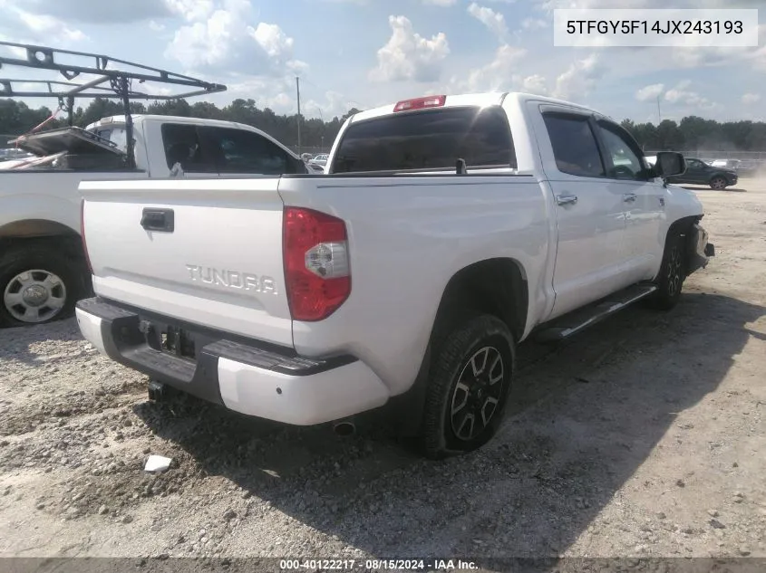 2018 Toyota Tundra 1794 5.7L V8 VIN: 5TFGY5F14JX243193 Lot: 40122217