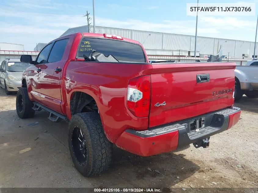 2018 Toyota Tundra Platinum 5.7L V8 VIN: 5TFAW5F11JX730766 Lot: 40125105