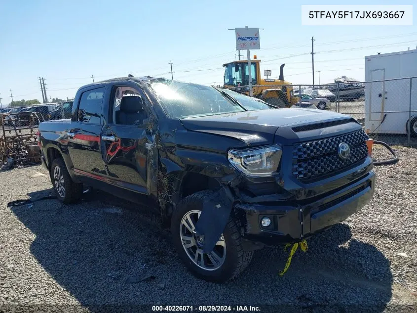 2018 Toyota Tundra Platinum 5.7L V8 VIN: 5TFAY5F17JX693667 Lot: 40226071