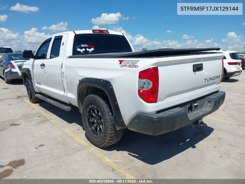 2018 Toyota Tundra Double Cab Sr/Double Cab Sr5 VIN: 5TFRM5F17JX129144 Lot: 40315994