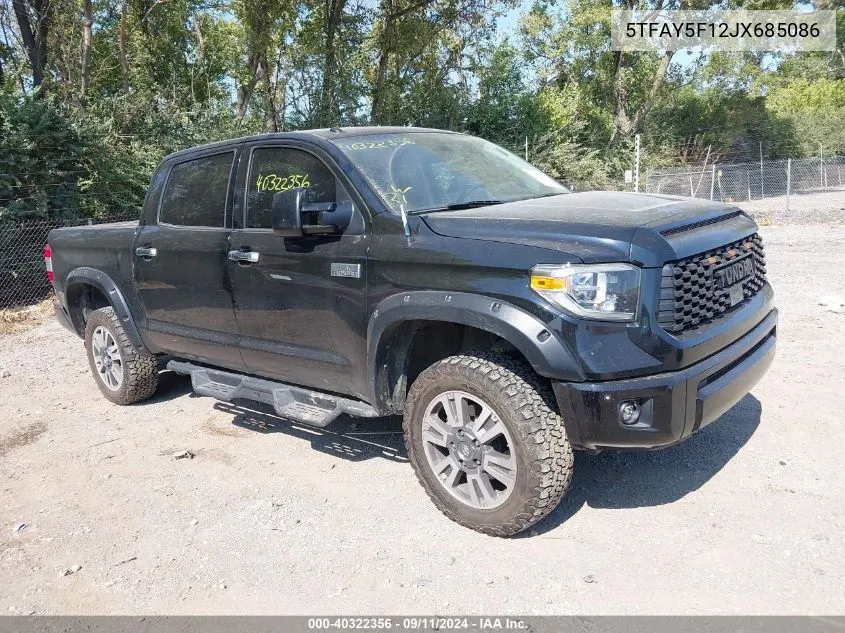 2018 Toyota Tundra Platinum 5.7L V8 VIN: 5TFAY5F12JX685086 Lot: 40322356