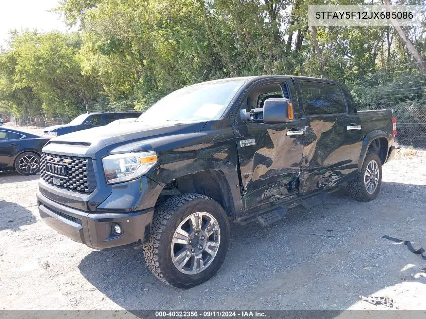 2018 Toyota Tundra Platinum 5.7L V8 VIN: 5TFAY5F12JX685086 Lot: 40322356