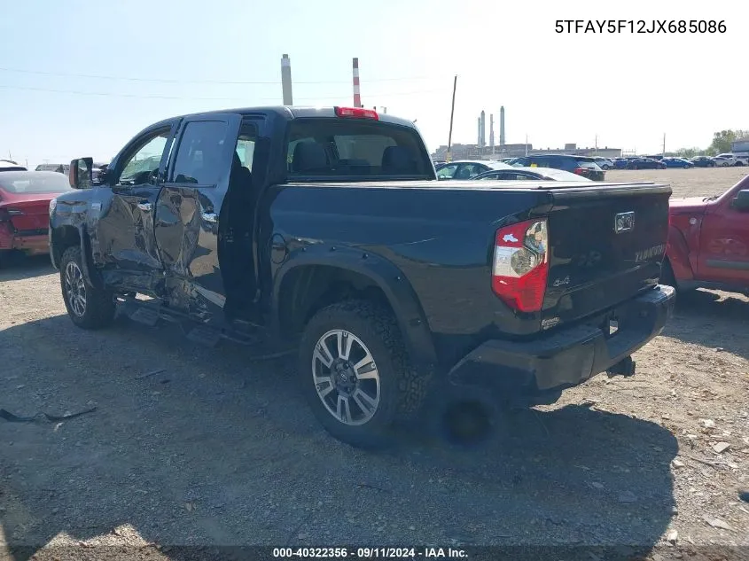 2018 Toyota Tundra Platinum 5.7L V8 VIN: 5TFAY5F12JX685086 Lot: 40322356