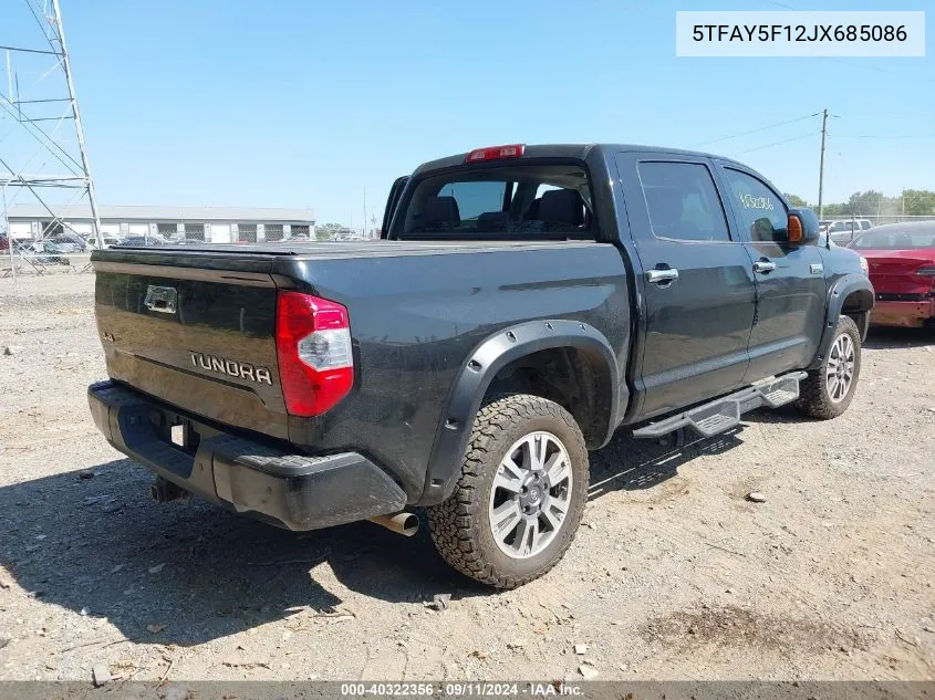 2018 Toyota Tundra Platinum 5.7L V8 VIN: 5TFAY5F12JX685086 Lot: 40322356