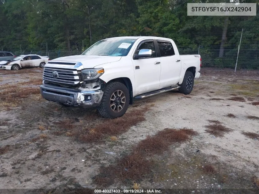 2018 Toyota Tundra 1794 5.7L V8 VIN: 5TFGY5F16JX242904 Lot: 40327433