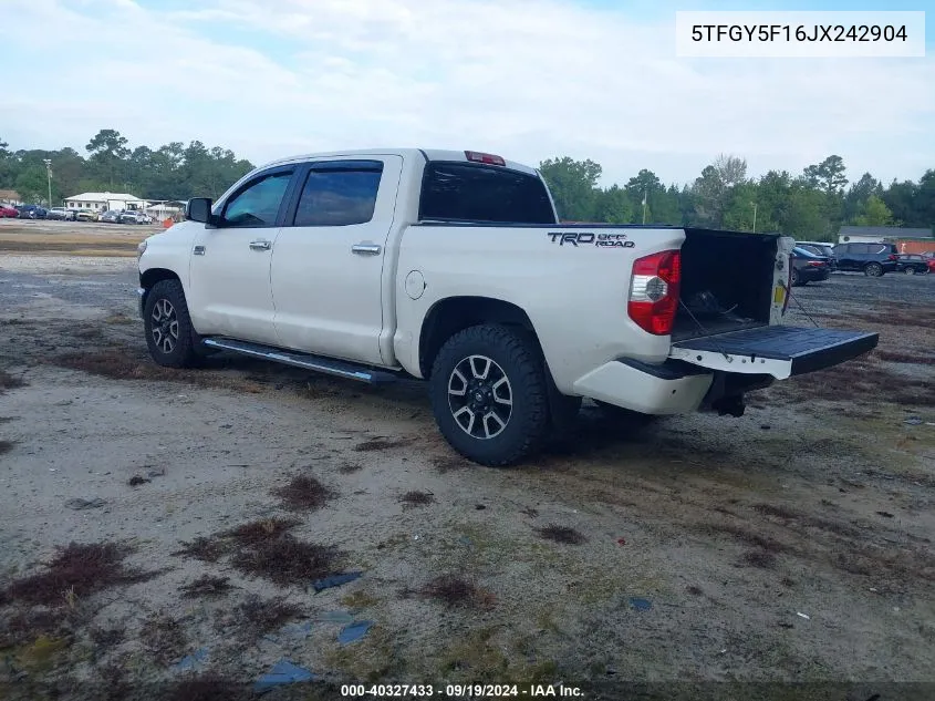 2018 Toyota Tundra 1794 5.7L V8 VIN: 5TFGY5F16JX242904 Lot: 40327433