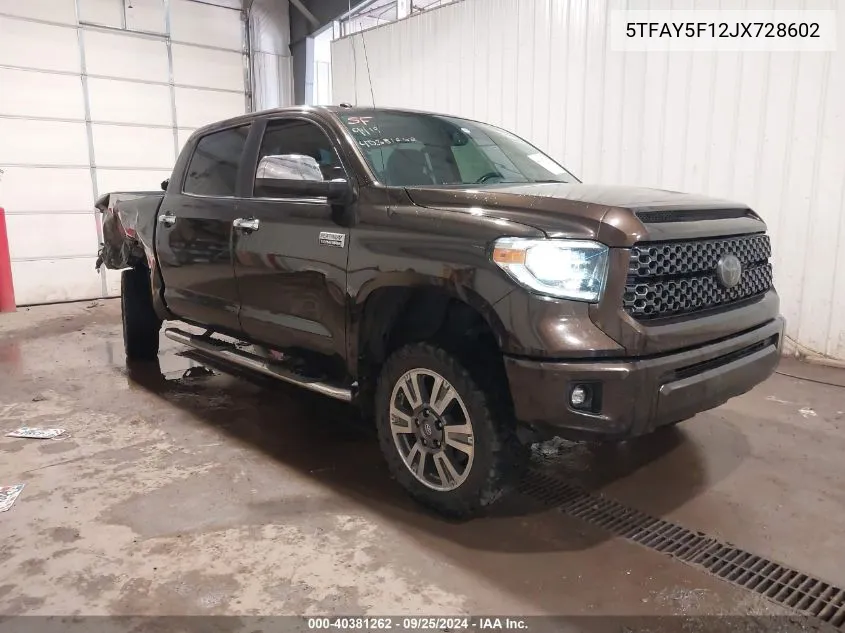 5TFAY5F12JX728602 2018 Toyota Tundra Platinum 5.7L V8