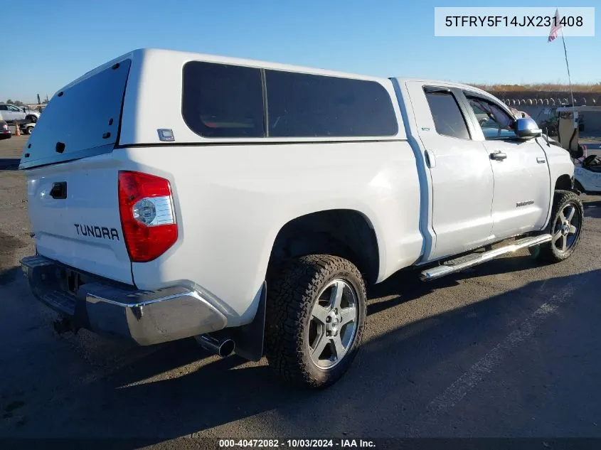 2018 Toyota Tundra Sr5 5.7L V8 VIN: 5TFRY5F14JX231408 Lot: 40472082