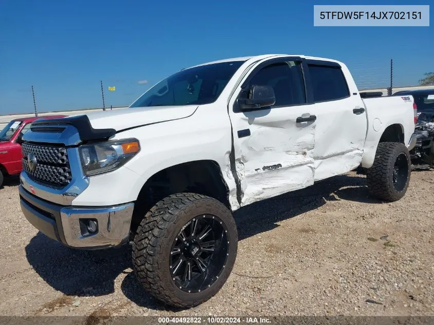 2018 Toyota Tundra Sr5 5.7L V8 VIN: 5TFDW5F14JX702151 Lot: 40492822